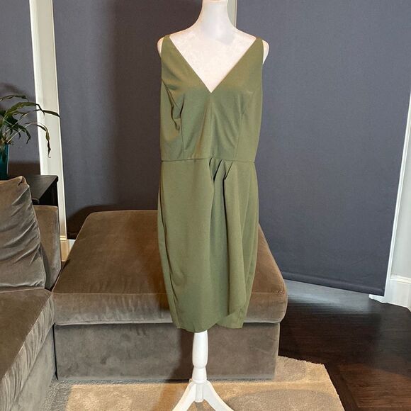 Women’s Green V-Neck Sleeveless Short Cocktail Party Dress Zip Back Size XL NWT - Picture 2 of 11